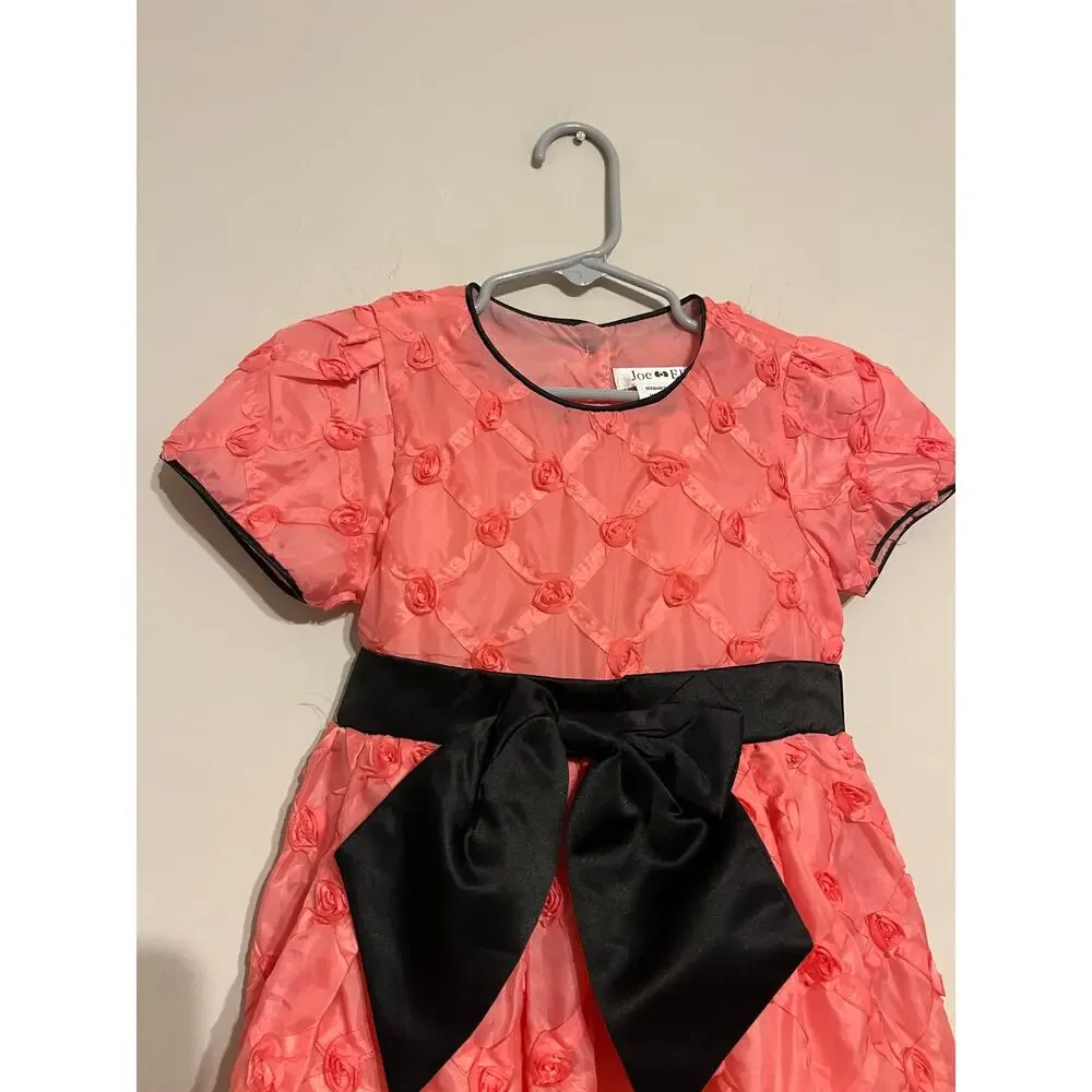 Joe Ella Lauri Dress Pink Rosettes Black Bow Size 4